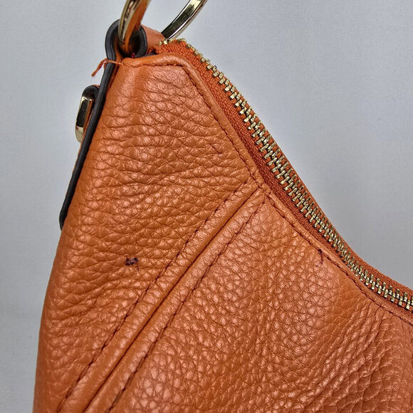 Michael Kors Orange Pebbled Leather Zippered Small Shoulder Bag - Picture 3 of 14